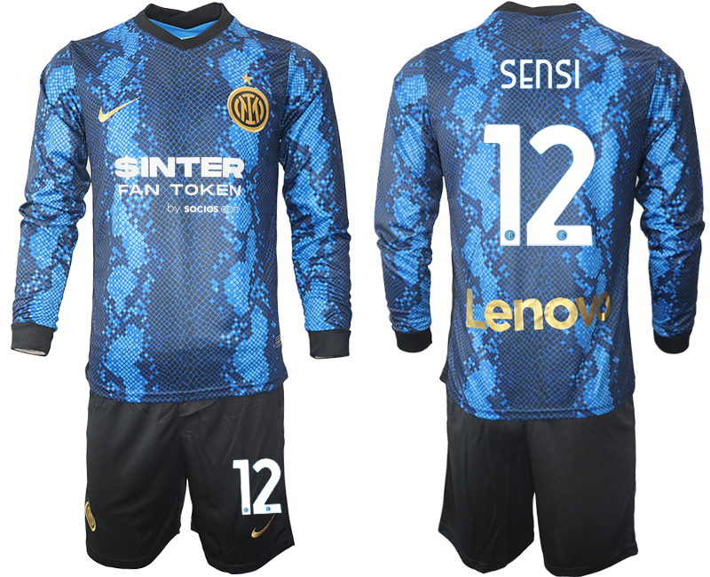 Men 2021-2022 Club Inter Milan home blue Long Sleeve #12 Soccer Jersey->barcelona jersey->Soccer Club Jersey